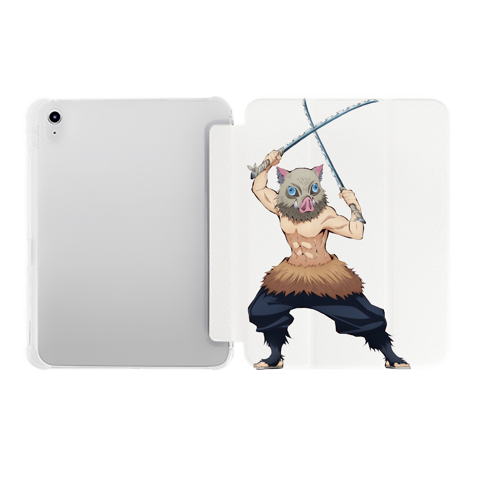 （画像用） 鬼滅の刃（きめつのやいば）嘴平 伊之助／はしびら いのすけ Hashibira Inosuke IPad ケース ペン収納付き 三つ折りスタンド PUレザー×シリコン 対応機種9.5/10.5/10.9インチ